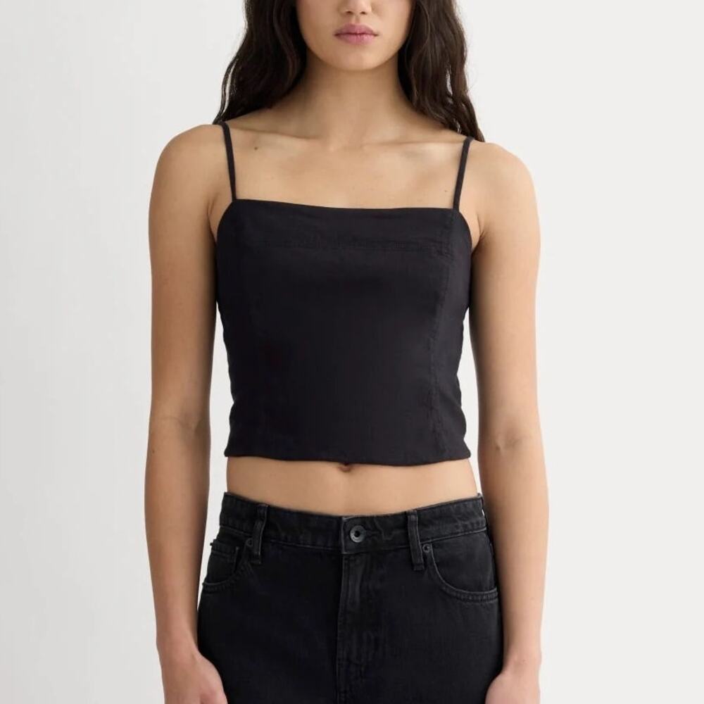 Everlane The Seamed Top Stretch Linen Black Size 8 NWT